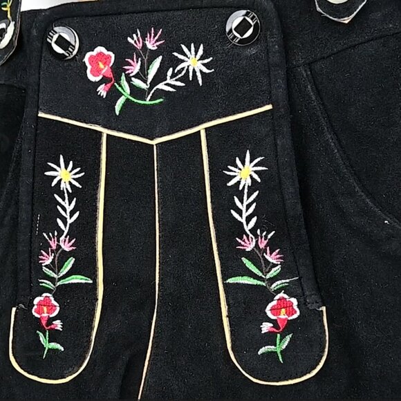 Suede Lederhosen Bavarian Leather Shorts with Embroidered Adjustable Suspenders - Picture 6 of 8